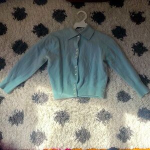Vintage 50s Betty Shaw Light Blue Cropped Cardigan with Pearlescent Buttons XS
